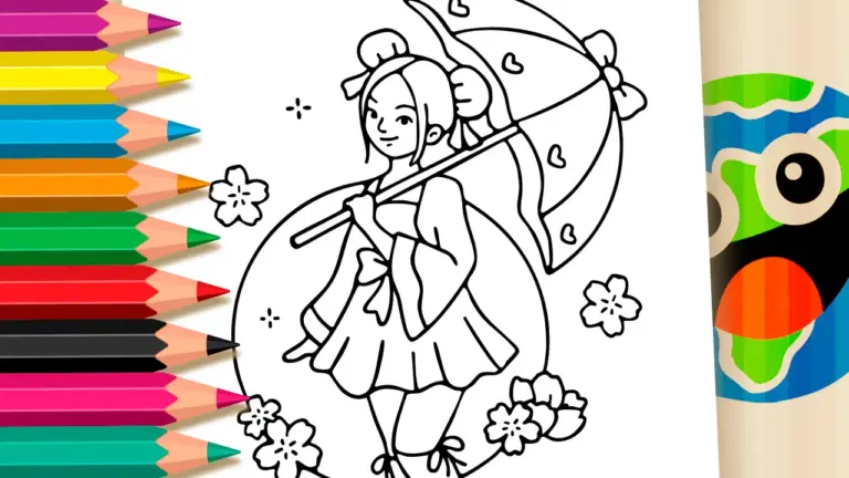 Japanese Fashion Girl Coloring Pages: Paint Online or Print in High Quality - Culture & Holiday Coloring Pages