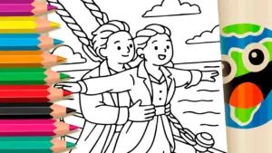 Coloring page Kawaii Titanic Scene Coloring Page - Cute Theme Coloring Pages