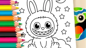 Coloring page Labubu Sitting on Clouds Theme Coloring Page