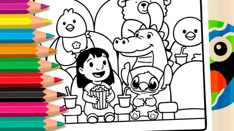 Lilo and Stitch Movie Theater Coloring Page - Famous Characters Coloring Pages