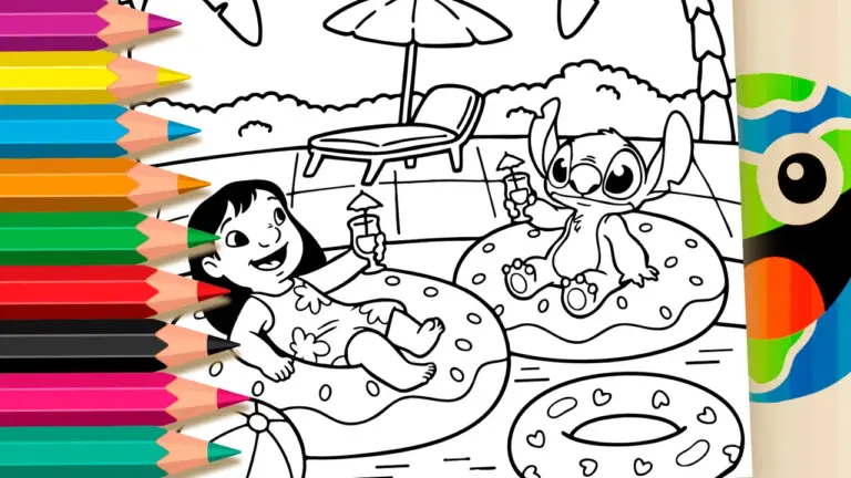 Lilo & Stitch Vacation Fun Coloring Page - Famous Characters Coloring Pages