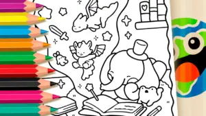 Coloring page The Magic of Reading Coloring Pages: Elephant and Frog's Literary Adventure