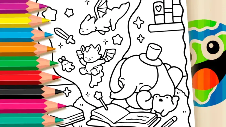 The Magic of Reading Coloring Pages: Elephant and Frog’s Literary Adventure - Cute & Kawaii Coloring Pages Online
