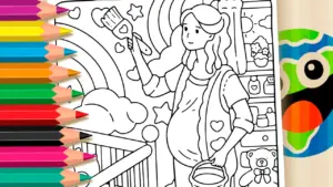Coloring page Baby's Room Painting Coloring Page: Create Online or Print PDF