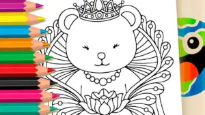 Coloring page Powerful Bear Queen Coloring Page: Paint Online or Print in High Quality