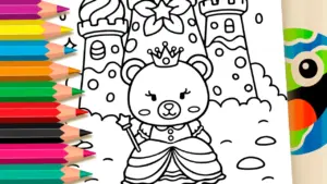 Coloring page Princess Bear Coloring Pages: Magical Castle Fun for Kids