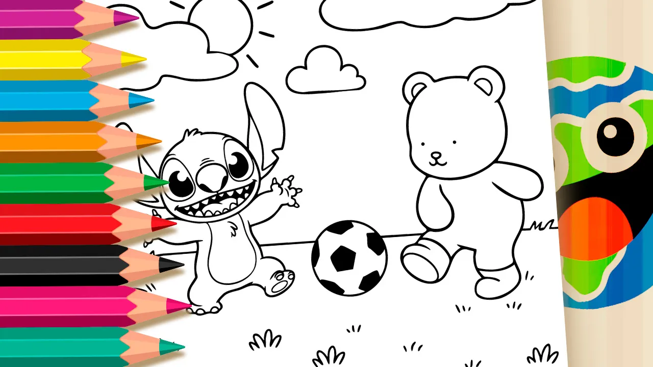 Stitch and Bobbie Goods Playing Soccer: Fun Theme Coloring Page