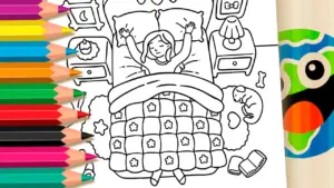 Coloring page Stretching Girl Morning Wake-Up Coloring Page