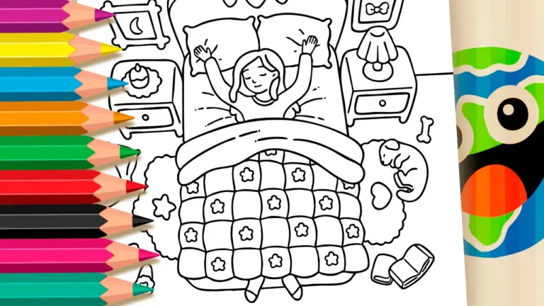 Stretching Girl Morning Wake-Up Coloring Page - Cute & Kawaii Coloring Pages Online