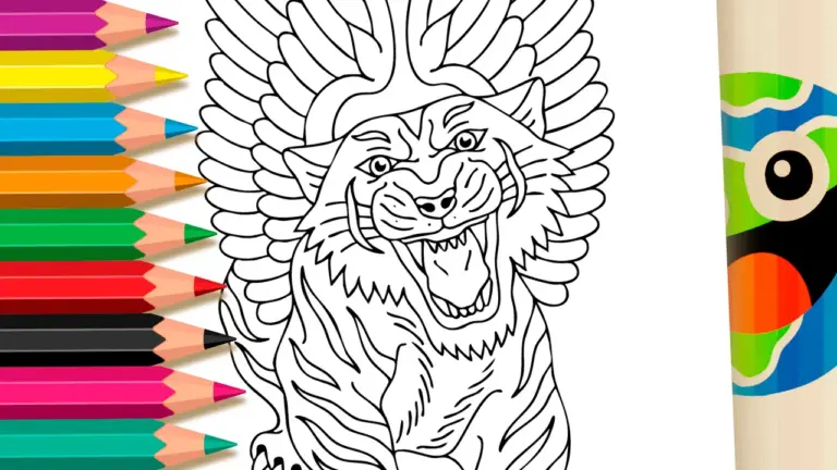 Tattoo Style Tiger Coloring Page: Color Online or Print in High Quality - Nature & Landscape Coloring Pages
