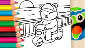 Coloring page Cute Teddy Bear on a Scooter Coloring Page
