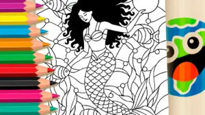 Coloring page Underwater Mermaid Mosaic Coloring Pages: Paint Online or Print in High Quality