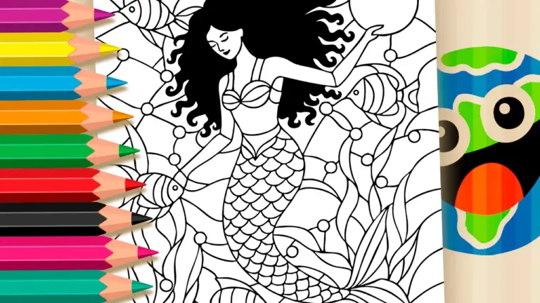 Underwater Mermaid Mosaic Coloring Pages: Paint Online or Print in High Quality - Nature & Landscape Coloring Pages