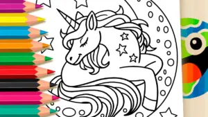 Coloring page Magical Unicorn on the Moon Coloring Page