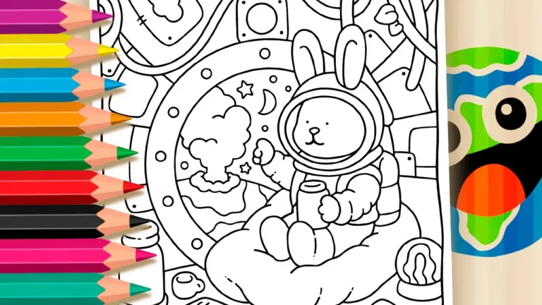 Astronaut Bunny: A Cosmic Adventure Coloring Page - Cute & Kawaii Coloring Pages Online
