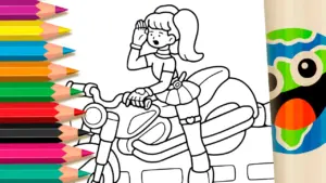 Coloring page Fearless Biker Girl Coloring Page: Paint Online or Print in High Quality
