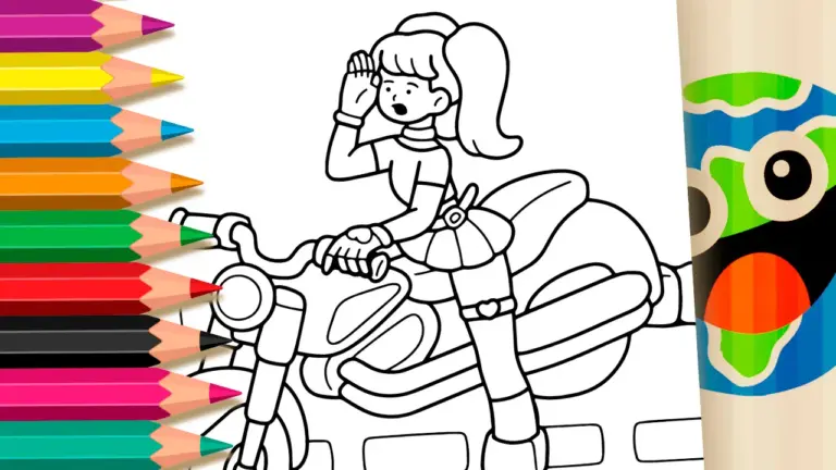 Fearless Biker Girl Coloring Page: Paint Online or Print in High Quality - Famous Characters Coloring Pages