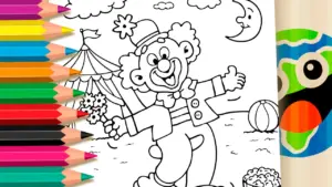 Coloring page Circus Clown on a Unicycle Theme Coloring Page – Paint Online or Print Free PDF