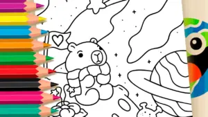 Coloring page Cute Capybara in Space Coloring Page: Color Online or Print in High Quality