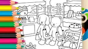 Coloring page Cute Market Theme Coloring Page: Color Online or Print Free PDF