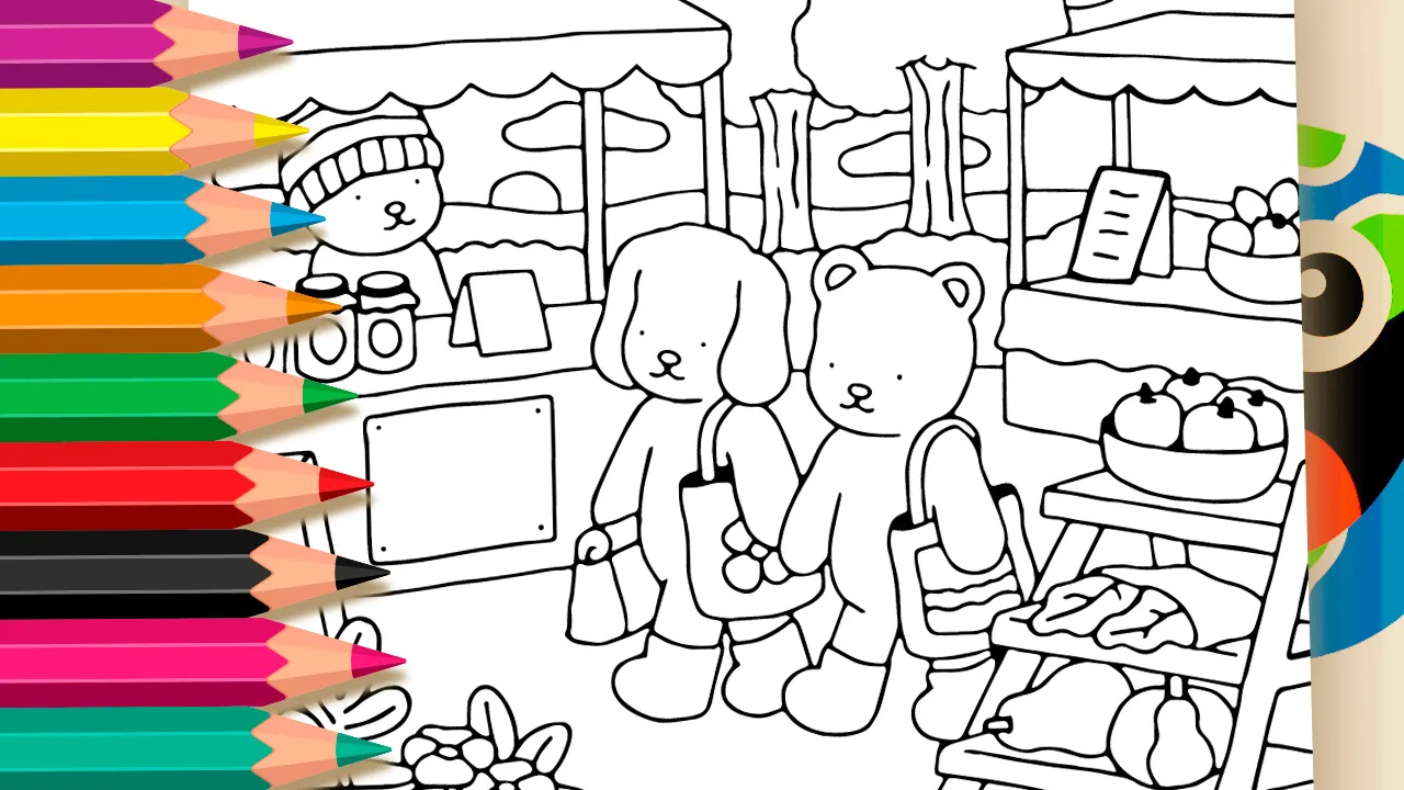 Cute Market Theme Coloring Page: Color Online or Print Free PDF