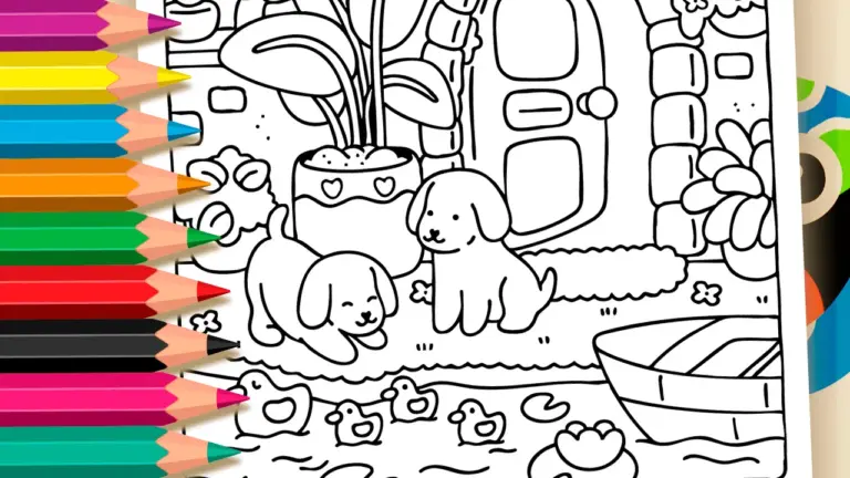 Cute Puppies and Ducklings Theme Coloring Page: Paint Online or Print Free - Cute & Kawaii Coloring Pages Online