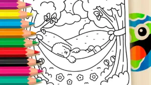 Coloring page Cute Puppy in a Hammock Coloring Page