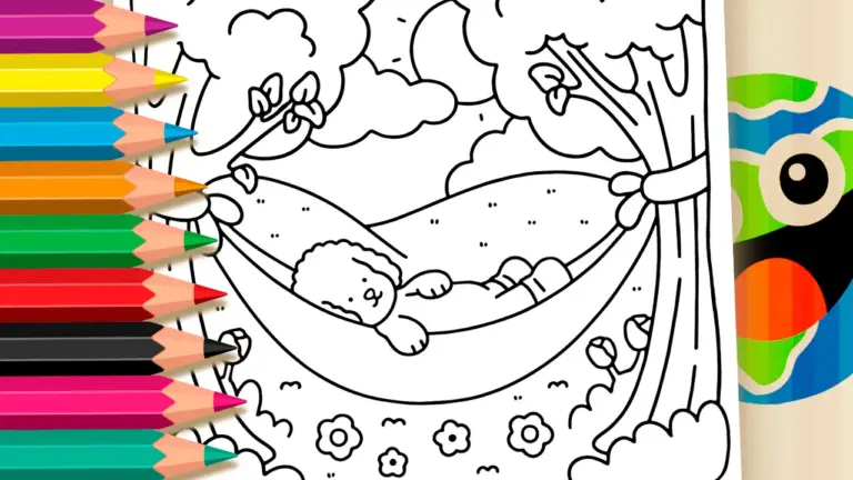 Cute Puppy in a Hammock Coloring Page - Cute & Kawaii Coloring Pages Online