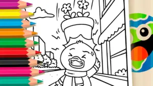 Coloring page Duck with Plant Pot on Head Coloring Page: Paint Online or Print PDF Free