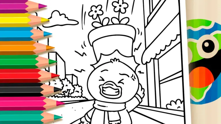 Duck with Plant Pot on Head Coloring Page: Paint Online or Print PDF Free - Cute & Kawaii Coloring Pages Online