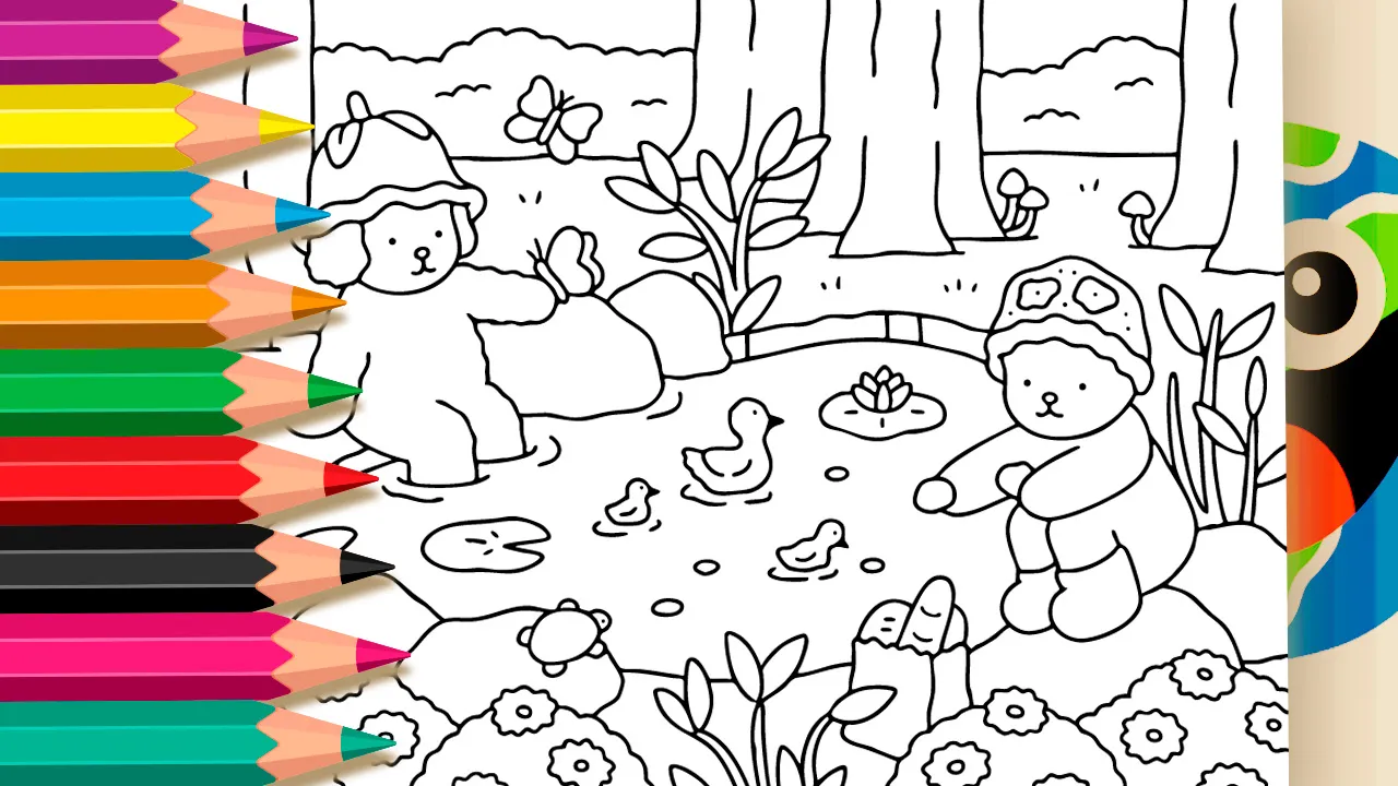 Bobbie Goods Feeding the Ducklings Coloring Page: Fun Nature Theme