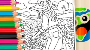 Coloring page Girl Harvesting Vegetables Coloring Pages: Paint Online or Print Free PDF