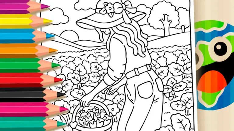 Girl Harvesting Vegetables Coloring Pages: Paint Online or Print Free PDF - Nature & Landscape Coloring Pages