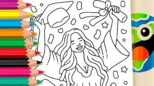 Coloring page Happy Graduate Girl Coloring Page: Color Online or Print Free PDF