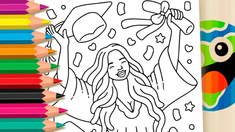Happy Graduate Girl Coloring Page: Color Online or Print Free PDF - Famous Characters Coloring Pages
