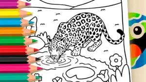 Coloring page Jaguar Drinking Water Coloring Page: Color Online or Print Free
