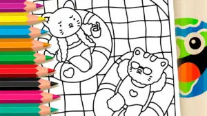 Coloring page Cute Kitten Pool Coloring Pages: Color Online or Print Free PDF