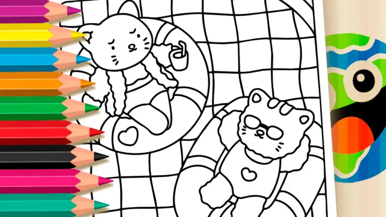 Cute Kitten Pool Coloring Pages: Color Online or Print Free PDF - Cute & Kawaii Coloring Pages Online