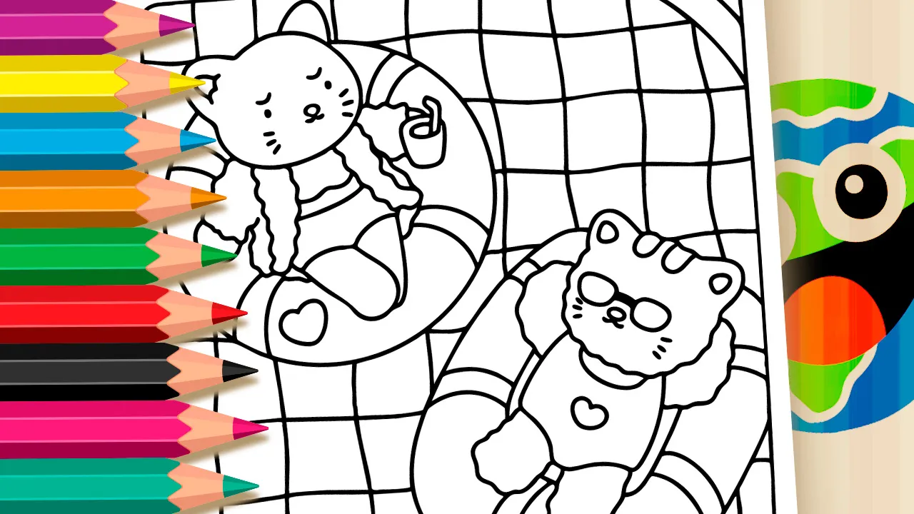 Cute Kitten Pool Coloring Pages: Color Online or Print Free PDF