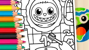 Coloring page Labubu Brushing Teeth Coloring Page: Fun Online or Printable PDF
