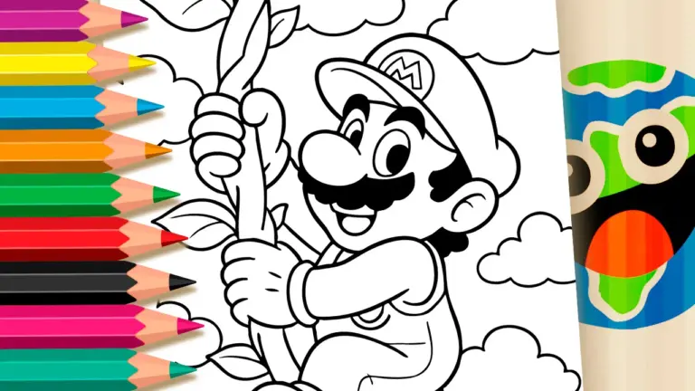Mario Climbing Coloring Page: Color Online or Print Free PDF - Famous Characters Coloring Pages