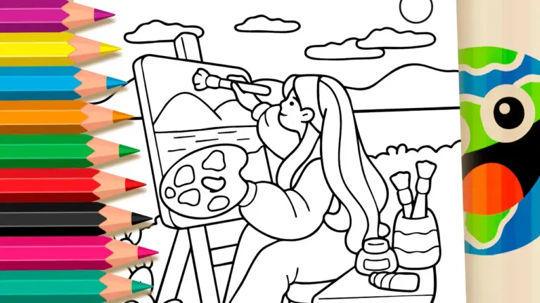 Painting the Landscape Coloring Page: Paint Online or Print Free PDF - Nature & Landscape Coloring Pages