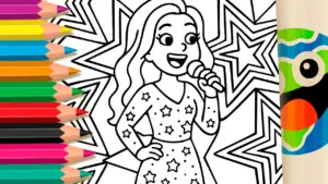 Coloring page Pop Singer Theme Coloring Page with Stars to Color and Customize