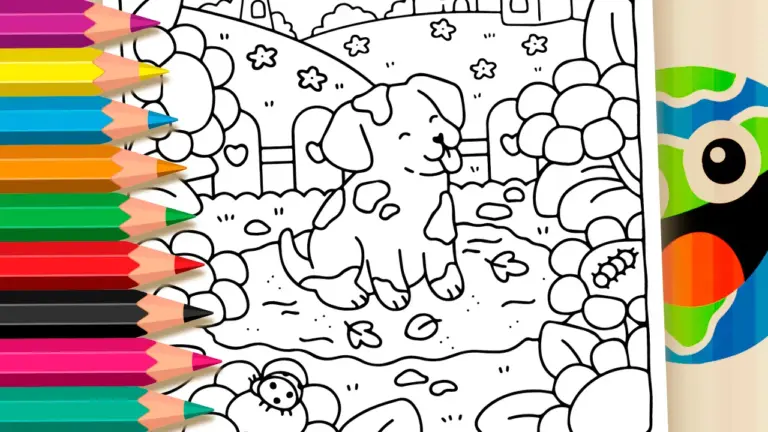 Cute Puppy Playing in the Mud – Fun Nature Coloring Page - Cute & Kawaii Coloring Pages Online