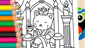 Coloring page Queen's Coffee Coloring Page: Fun Online & Free PDF