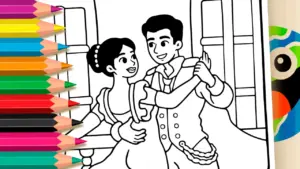 Coloring page Romantic Couple Dancing Coloring Page: Paint Online or Print PDF