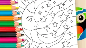 Coloring page Sleeping Moon and Celestial Space Theme Coloring Pages