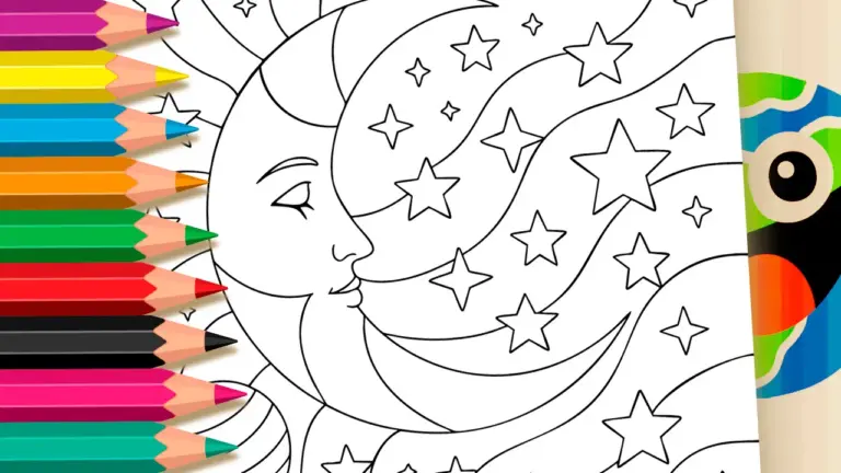 Sleeping Moon and Celestial Space Theme Coloring Pages - Relaxing and Adult Coloring Pages: Mindfulness & Mandalas
