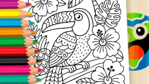 Coloring page Tropical Garden Toucan Coloring Page: Fun Online & Free Printable