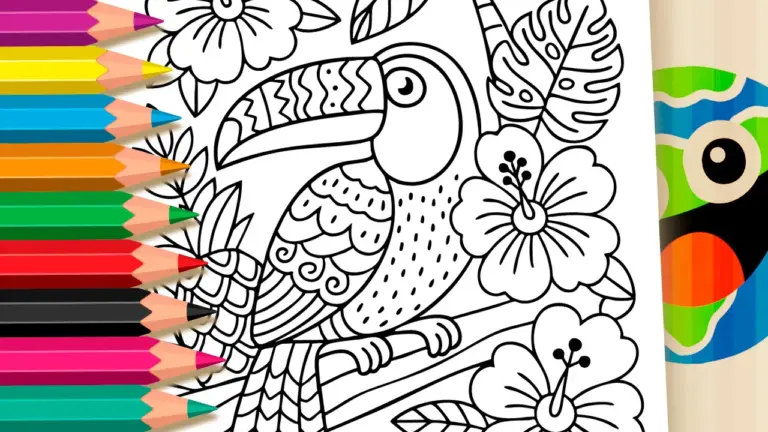 Tropical Garden Toucan Coloring Page: Fun Online & Free Printable - Nature & Landscape Coloring Pages